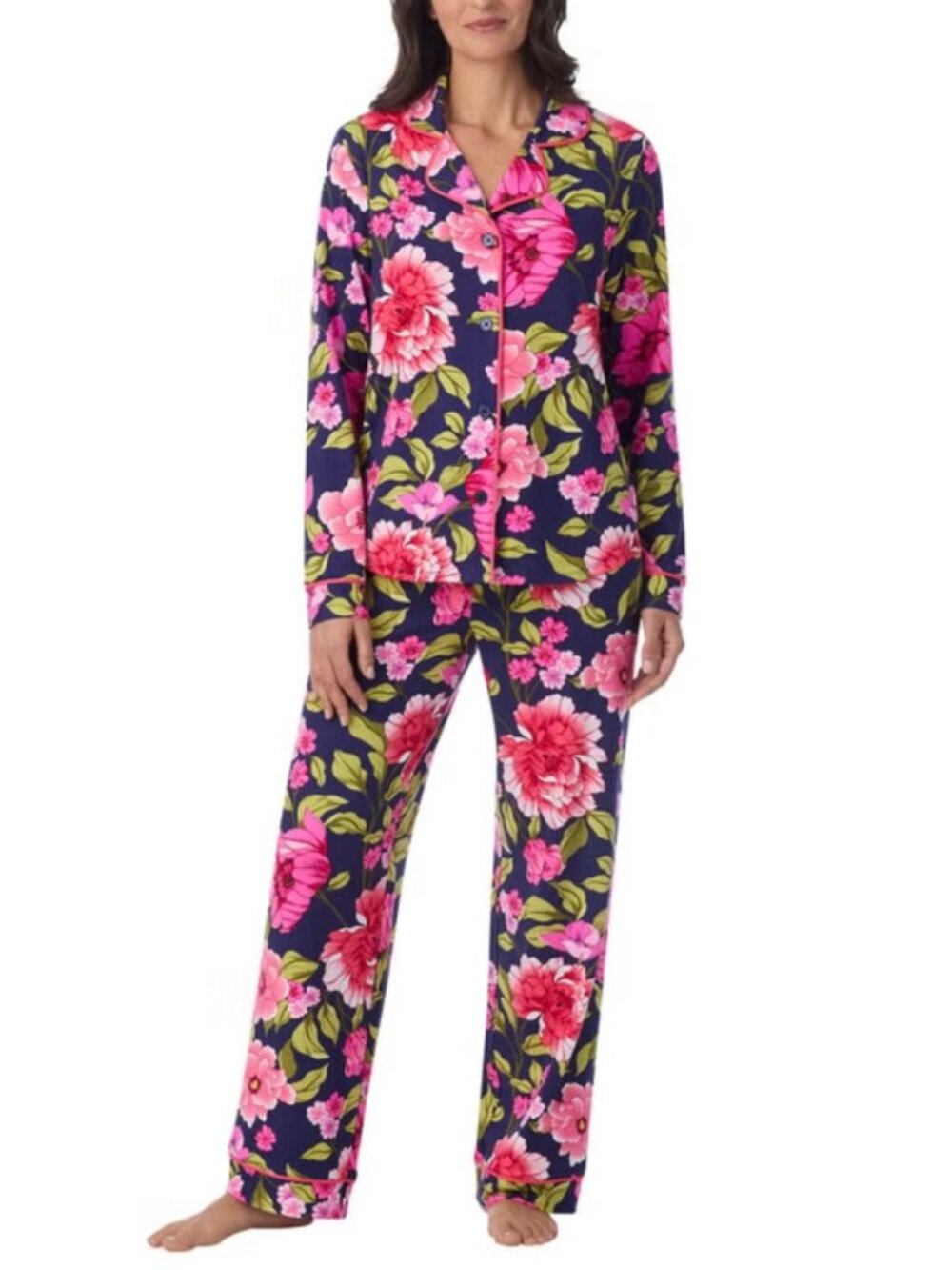 Room Service Women's Notch Collar PJ Set, Blue Floral